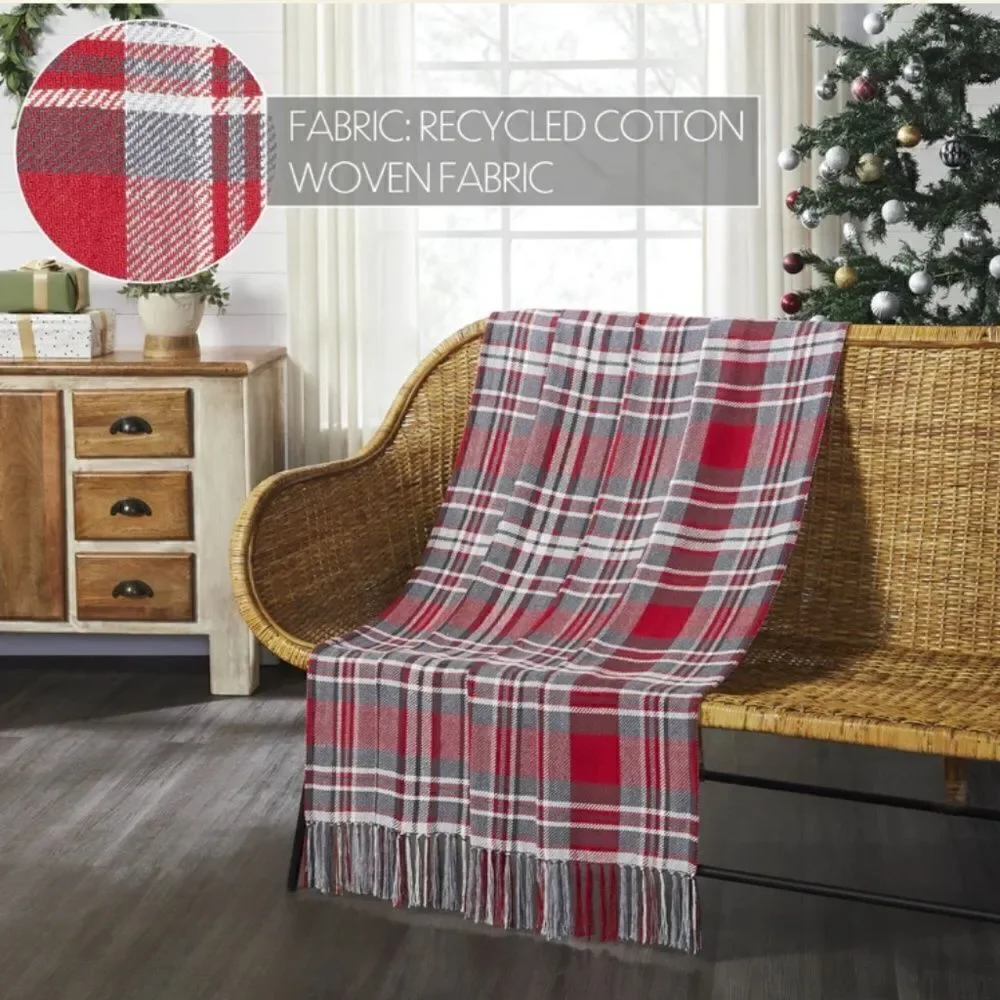 Red Gray Plaid Christmas Fringed Throw Blanket Red Black Farmhouse Lodge Rustic
